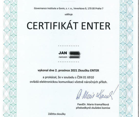 Certifikát Enter