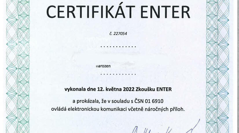 Certifikát Enter 2022
